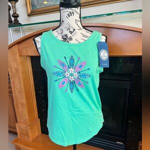 Life Is Good Mint Green Tank with Colorful Floral Medallion